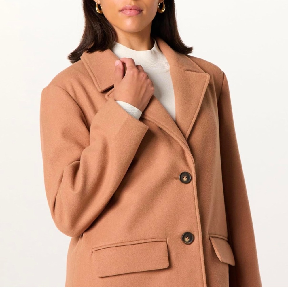 The Drop Women's Liam Loose Overcoat Camel Long Coat - Picture 3 of 9
